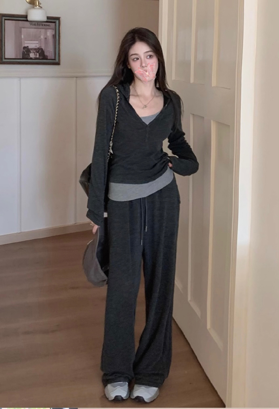 【百图lulu定制】【糯米套装】【预售10天发】拼接假两件上衣  + 针织抽绳 休闲裤长裤