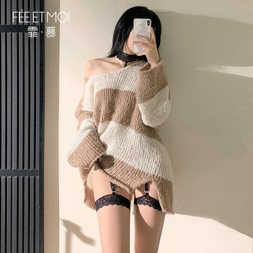 【情趣内衣】霏慕蕾丝连颈吊带腿环套装7622 商品图9