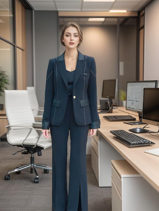 撞色明线拼色垫肩西服外套 商品图1