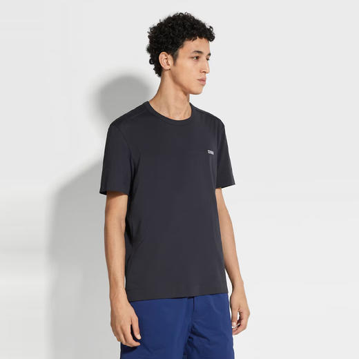 【二】ZEGNA 杰尼亚 男士字母刺绣徽标棉质圆领短袖T恤 深蓝色 E7360A5 B760 B09 商品图1