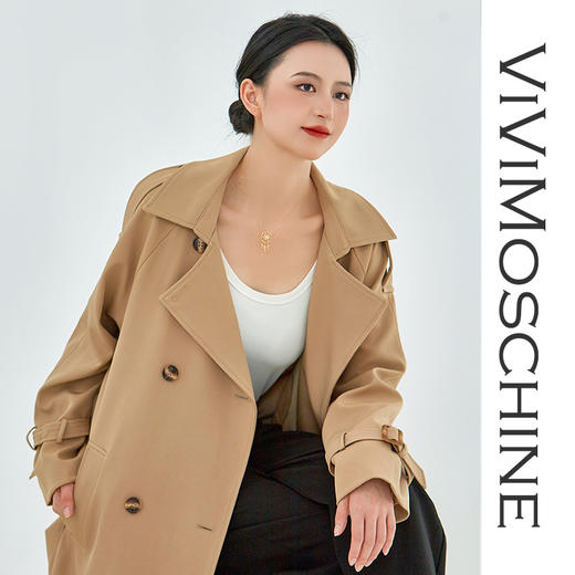 【防尘袋+衣架发货】ViViMoschine轻奢质感翻领风衣 复古双排扣设计 面料手感硬挺又舒适 经典中长款显瘦高级 商品图5