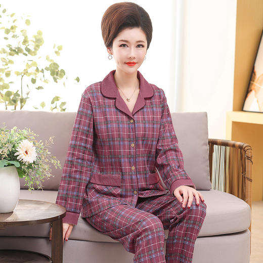 【纯棉材质，贴身感知的细腻柔滑~】妈妈睡衣 女秋冬季纯棉长袖开衫 宽松中老年人加大码 家居服套装-QQ 商品图13