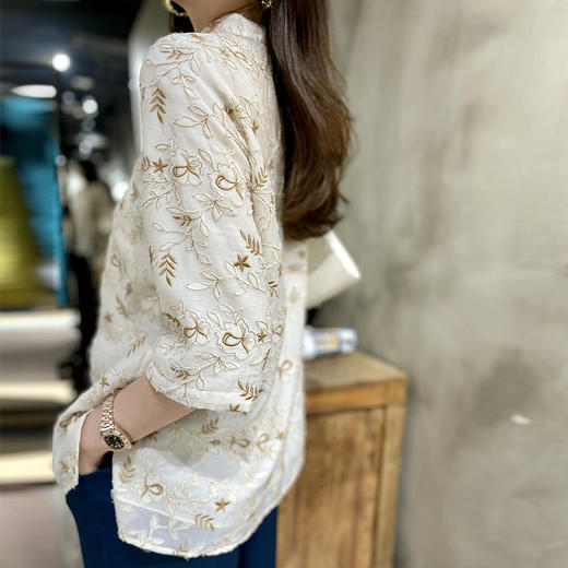 【顺丰包邮】91756 洛诗琳重工立体剪花真丝衬衫女新中式刺绣上衣85128 商品图4