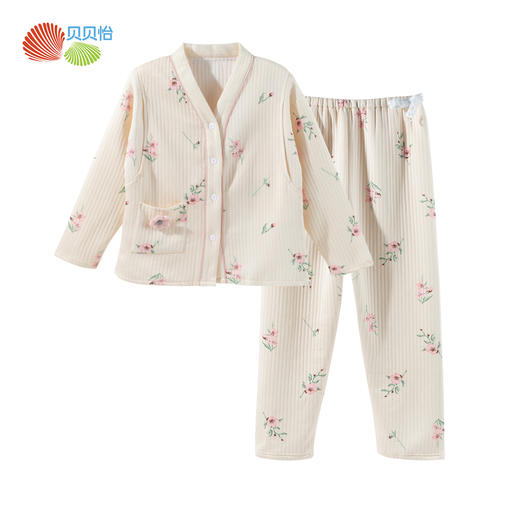 贝贝怡【便捷哺乳】秋冬新款夹棉V领长袖家居服套装孕妇哺乳产妇月子服ZB4DY001 商品图0