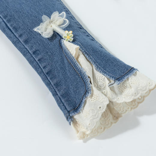 贝贝怡【软糯牛仔喇叭裤】24秋新款女童花边修身中大童微喇百搭长裤ZB3DK077 商品图7