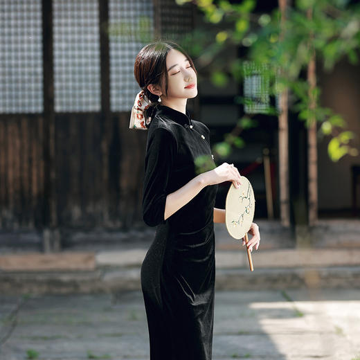 秋冬款丝绒改良长款鱼尾裙旗袍YT2315 商品图2