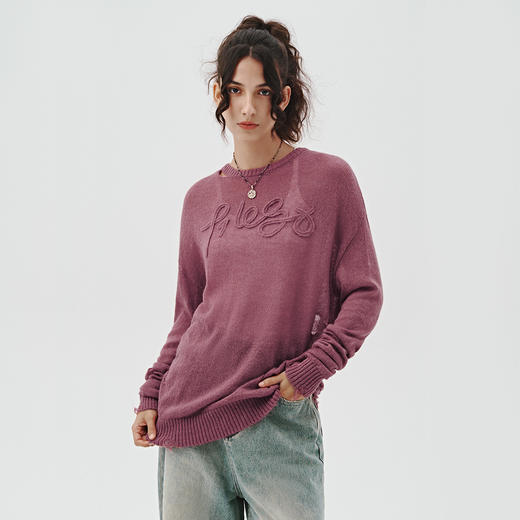 714street美式字母提花破坏毛衣秋季新款薄款情侣针织衫男女同款 商品图1