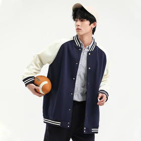自由基地秋冬休闲宽松棒球服拼色插肩开衫320克外套男女情侣同款 NMJ-2020