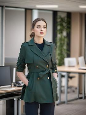 摆工字褶短风衣外套