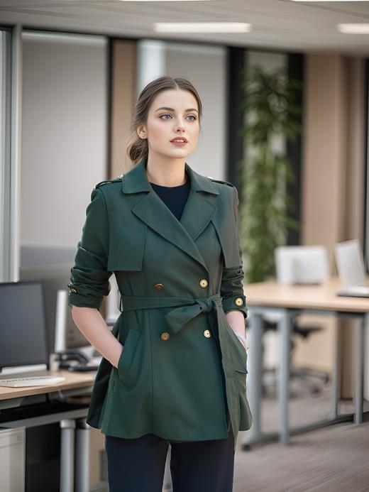 摆工字褶短风衣外套 商品图0