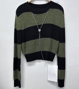 仓发312WS圆领拼色项链饰品毛织上衣40305(绿灰） 春季 412031032105