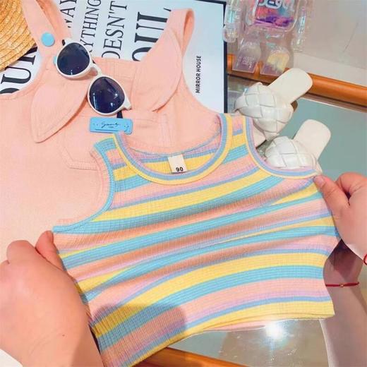 【女童多巴胺穿搭套装，小兔条纹T恤+韩版洋气背带裙，清新可爱又时尚】女童多巴胺穿搭夏背带裙套装 韩版洋气宝宝可爱小兔条纹T恤两件套-QQ 商品图1