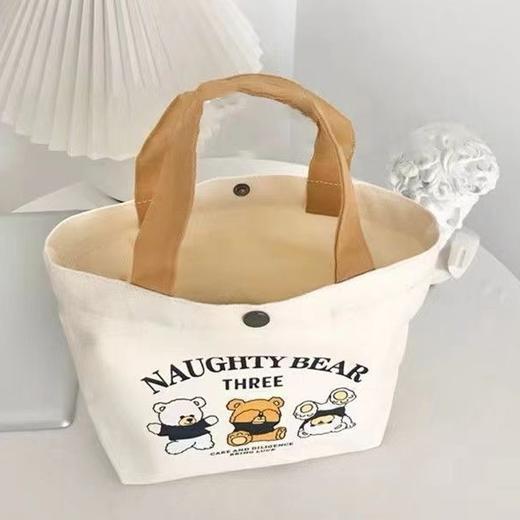 【超可爱！百搭手提包】可爱三只小熊帆布袋，学生饭盒袋简约手提袋子，帆布包上班族便当包L 商品图3