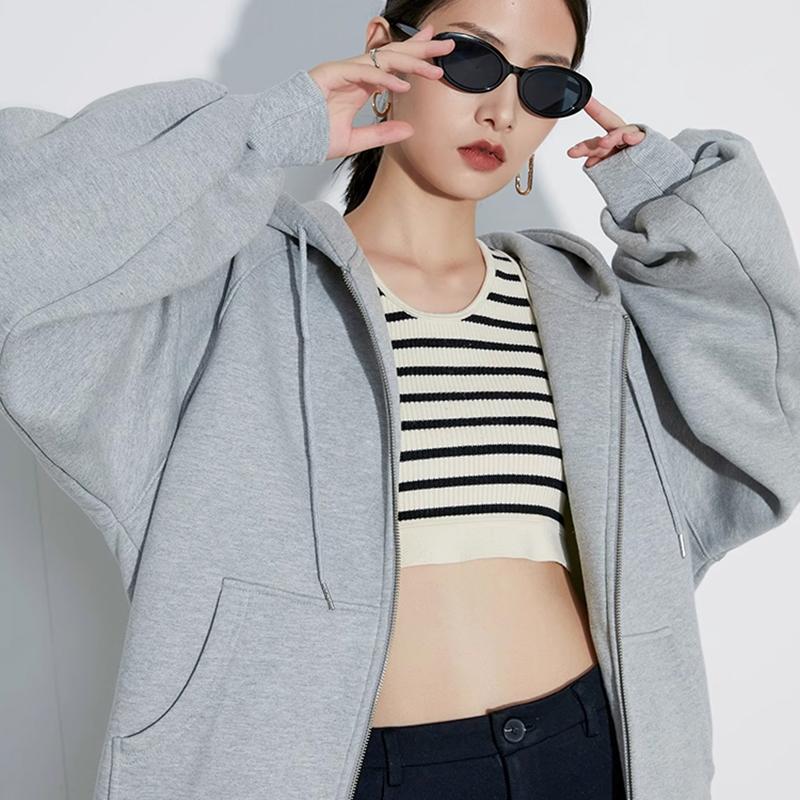 Basiclive 连帽卫衣外套春秋男女同款情侣外套美式宽松百搭休闲