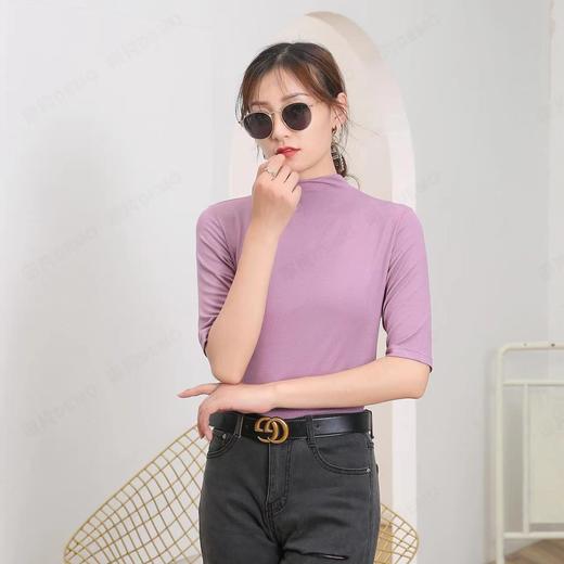 【唯众全棉系列】秋季面膜T恤中袖打底衫女半高领修身内搭2024新款五分袖百搭上衣 商品图4