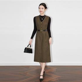 【高货】全新升级【铂金会员339/天猫459/差价120】(83119) 洛诗琳法式通勤小香风套装针织打底毛呢背心连衣裙两件套