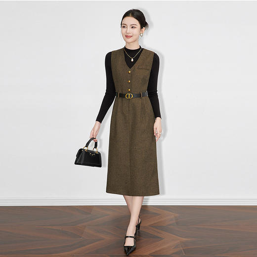 【高货】全新升级【铂金会员339/天猫459/差价120】(83119) 洛诗琳法式通勤小香风套装针织打底毛呢背心连衣裙两件套 商品图0