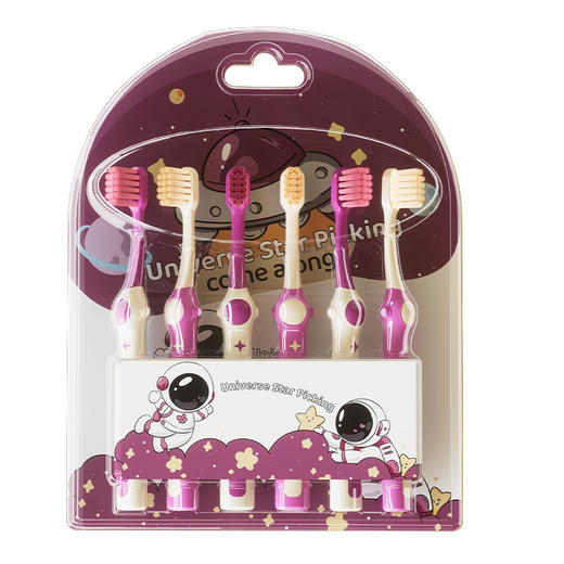 「9.9到手6支！抖音同款」儿童牙刷6支装 6-12岁卡通太空人宝宝家庭细软毛牙刷宝宝洗护 商品图4