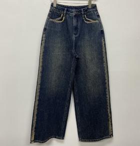 仓发11WS复古毛絮边潮流牛仔阔腿裤40115（蓝） 春季 401521032105