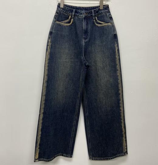 仓发11WS复古毛絮边潮流牛仔阔腿裤40115（蓝） 春季 401521032105 商品图0