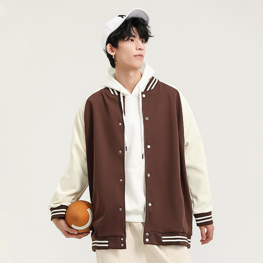 自由基地秋冬休闲宽松棒球服拼色插肩开衫320克外套男女情侣同款 NMJ-2020 商品图2