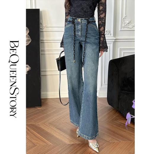 BeQueenStory【叛逆单宁】单宁风简约百搭宽松显瘦阔腿牛仔裤秋装 商品图0