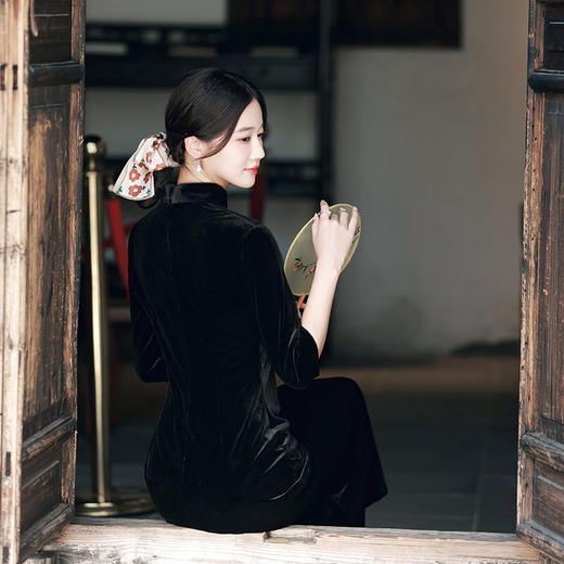 秋冬款丝绒改良长款鱼尾裙旗袍YT2315 商品图3