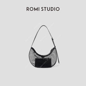 ROMI STUDIO“率性自我”漆皮编织镂空半月形单肩渔网包 444NS025