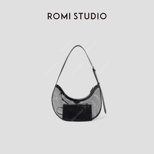 ROMI STUDIO“率性自我”漆皮编织镂空半月形单肩渔网包 444NS025 商品图0