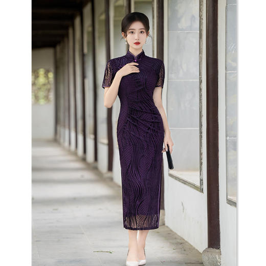 GX喜妈妈婚宴旗袍2024秋季新款复古民族风长款短袖日常可穿中式旗袍 商品图3