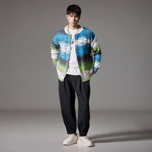 PINLI品立2024秋季新款男士渐变彩色条纹开衫毛衣宽松休闲针织衫GD243110192 商品图1