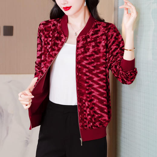 KQL 765G283金丝绒棒球服短外套大码休闲开衫夹克上衣 商品图0