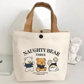 【超可爱！百搭手提包】可爱三只小熊帆布袋，学生饭盒袋简约手提袋子，帆布包上班族便当包L