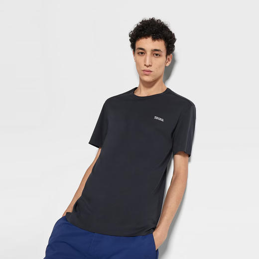 【二】ZEGNA 杰尼亚 男士字母刺绣徽标棉质圆领短袖T恤 深蓝色 E7360A5 B760 B09 商品图3