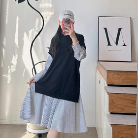 时尚甜美拼接假两件连衣裙