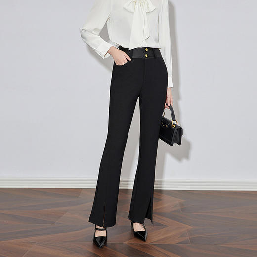 【高货】全新升级【铂金会员220/天猫299/差价79】(20312) 洛诗琳新款通勤喇叭裤女开叉修身显瘦拼接腰头时髦西装裤 商品图3