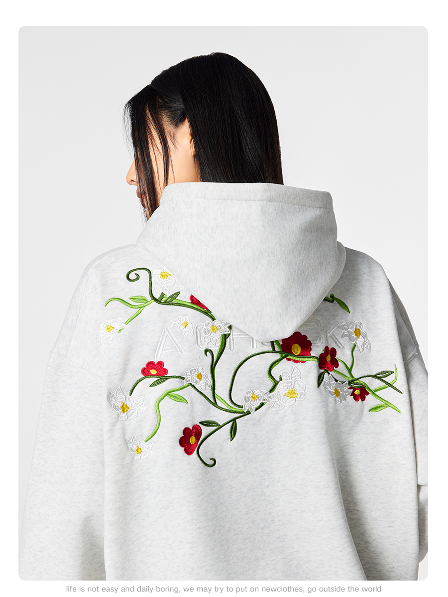 【Achock官方店】潮牌重磅花卉刺绣帽衫外套美式街头宽松连帽卫衣