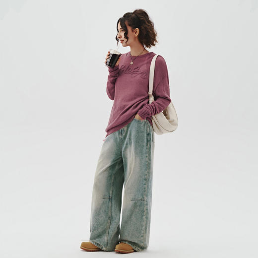 714street美式字母提花破坏毛衣秋季新款薄款情侣针织衫男女同款 商品图3