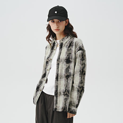 714street复古扎染格子长袖衬衫男高级感痞帅秋季新款宽松外套女 商品图1