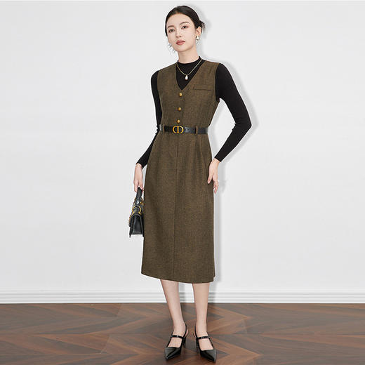 【高货】全新升级【铂金会员339/天猫459/差价120】(83119) 洛诗琳法式通勤小香风套装针织打底毛呢背心连衣裙两件套 商品图1