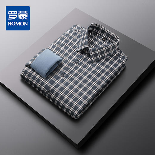 【羊毛混纺 加绒保暖】罗蒙秋冬男士长袖衬衫翻领保暖格纹休闲通勤百搭衬衣 商品图0