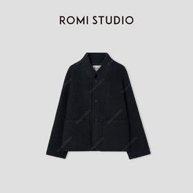 ROMI STUDIO“自我轮廓”*绵羊毛暗纹立领宽松毛呢外套 441D3018