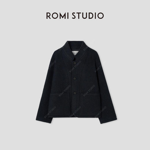 ROMI STUDIO“自我轮廓”*绵羊毛暗纹立领宽松毛呢外套 441D3018 商品图0