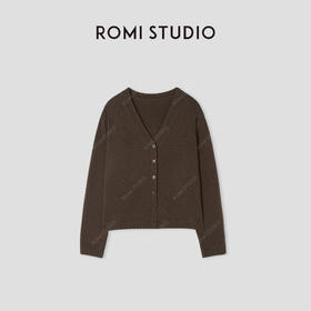 ROMI STUDIO“松弛随性”7针单边*羊毛V领软糯针织开衫 432CS281
