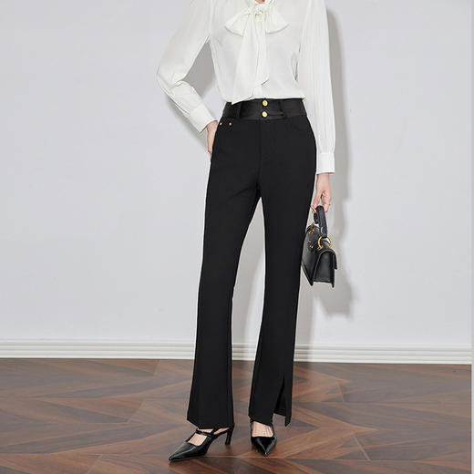 【高货】全新升级【铂金会员220/天猫299/差价79】(20312) 洛诗琳新款通勤喇叭裤女开叉修身显瘦拼接腰头时髦西装裤 商品图2