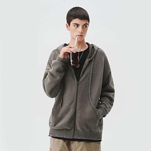 【非质量问题不退不换】714street水洗复古连帽毛衣男女秋冬新款宽松针织开衫外套情侣装 商品图2