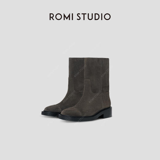 ROMI STUDIO“率性自我”进口牛反绒胚皮拼羊皮中筒马丁靴 448DS008 商品图0