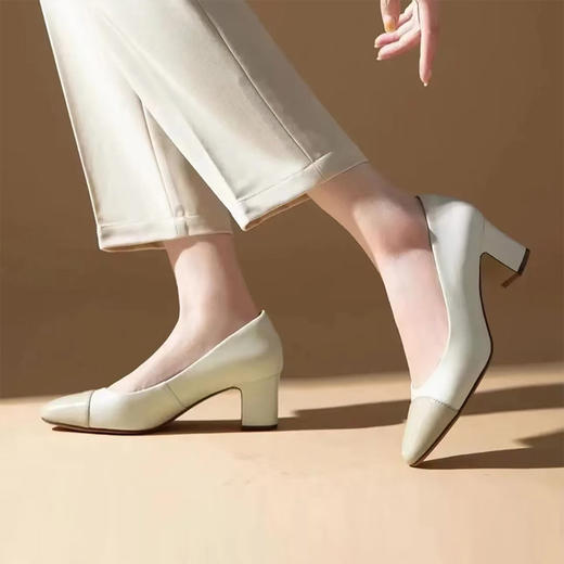 【顺丰包邮】34612 洛诗琳法式小香风粗跟拼色小羊皮高跟真皮单鞋12008 商品图3