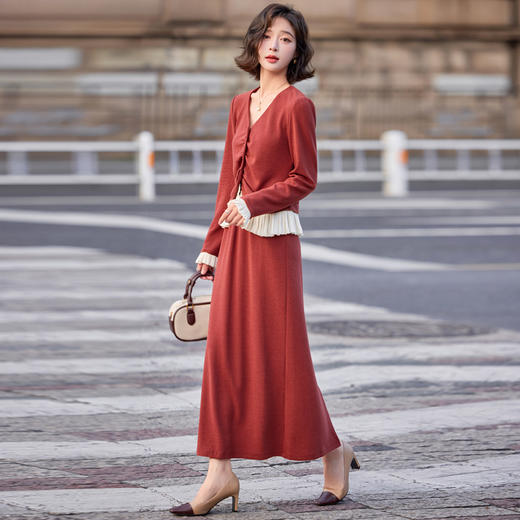 时尚休闲套装秋季新款法式优雅拼接上衣半身裙两件套裙YF9685 商品图2