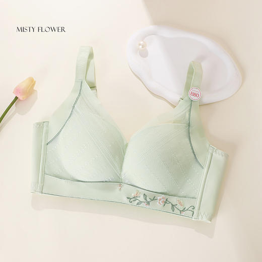 【商场同款】熳洁儿 大胸显小文胸薄杯云感棉提花一片式无钢圈新中式花间意内衣24701517 商品图8
